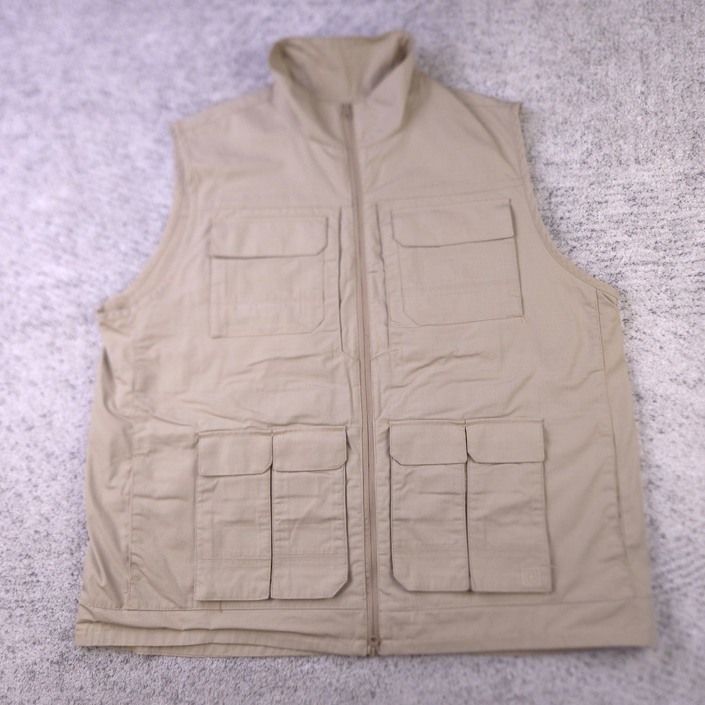 511 Tactical Range Vest Mens XXL Shooting Full Zip Ripstop Khaki Multi Pocket